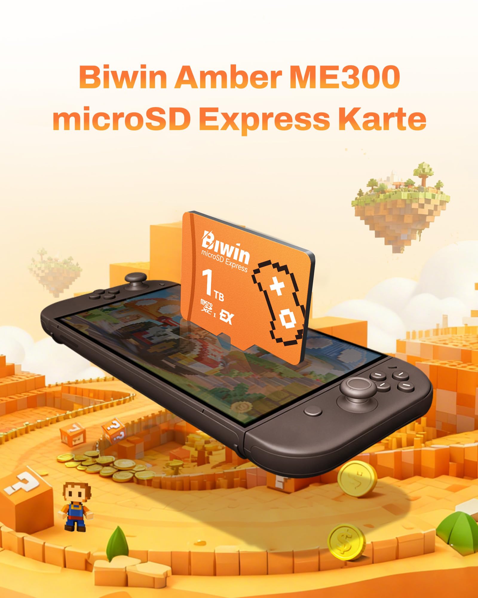BIWIN Amber ME300 microSD Express Karte 1TB, 900MB/s Lesen, 800MB/s Schreiben, SD 7.1, PCIe Gen3x1, UHS-I C10 V30 U3 A1