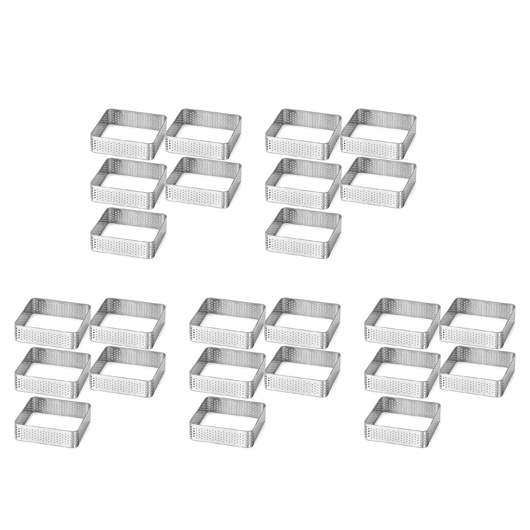 Hndhbfgrt Perforated Tart Ring Stainless Steel Tartlet Molds Square Shape Mould Cake Circle French Pastry Baking Tool, 25 Pack