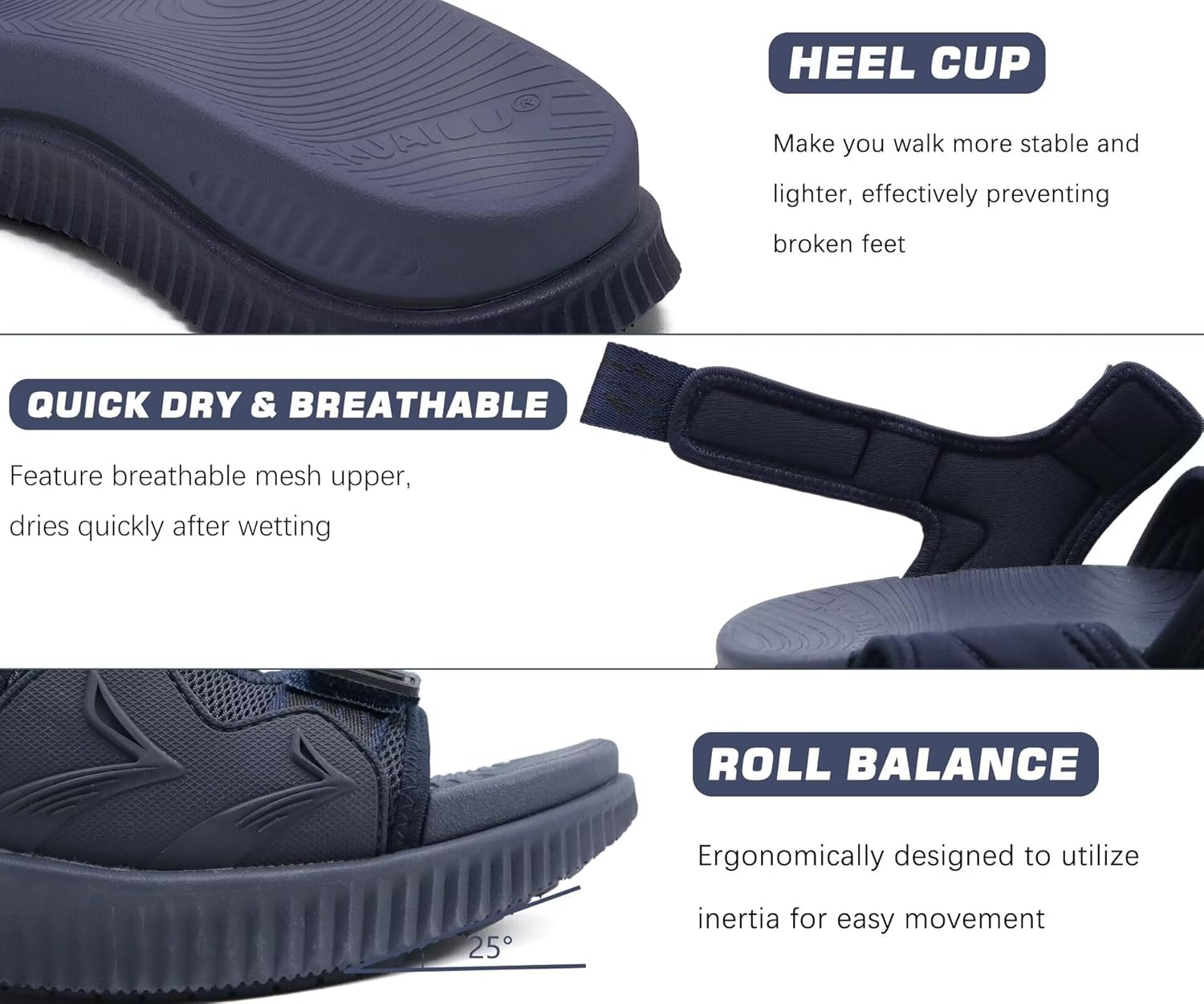 KuaiLu Mens Hiking Sandals with Arch Support Orthopedic Walking Recovery Sandals for Plantar Fasciitis Open Toe Summer Athletic Sport Comfortable Cushion Breathable Outdoor Water Sandals Size7-13 - Image 7