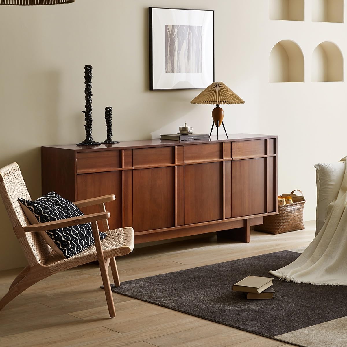 Credenza Credenza Della Cucina Consola d'Ingresso Autoportante in Legno Massello 160x40x79cm, Mobile di Deposito Vintage per Soggiorno Albergo Balcone Credenza Mobile bar
