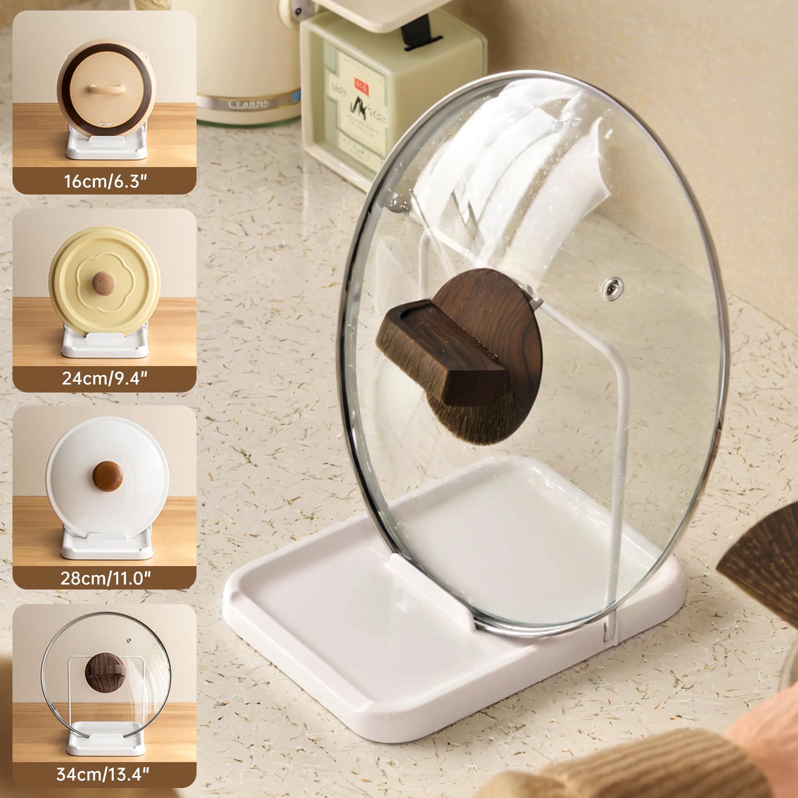 PAVSTINE Range Couvercle Pliable Porte Couvercle Cuisine Convient aux Couvercles de 16 à 34 cm Support Couvercle Casserole Facile à Nettoyer Repose Cuillère Rangement Casserole
