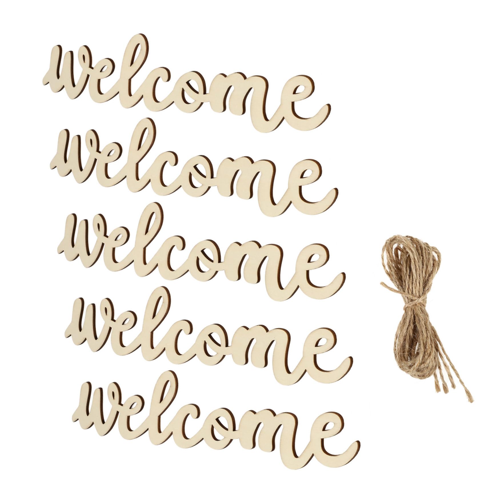 VOSAREA 4ensembles Panneau Bois Bienvenue Avec Cordes Suspendues Décoration De Porte Élégante Pour Maison Restaurant Bar Et Café Accessoire Accueillant Bois Naturel