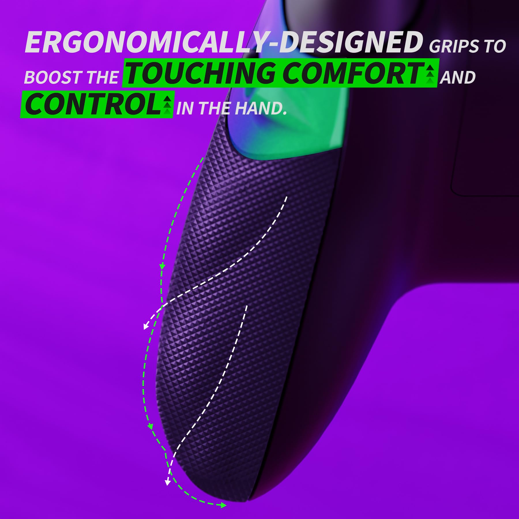 eXtremeRate Flexor Clicky Grip Trigger Stop Kit per Xbox Series X/S Controller,Cover Gomma Impugnatura Ergonomica Trigger Stopper per Xbox Series X/S Joystick-Camaleonte Verde Viola