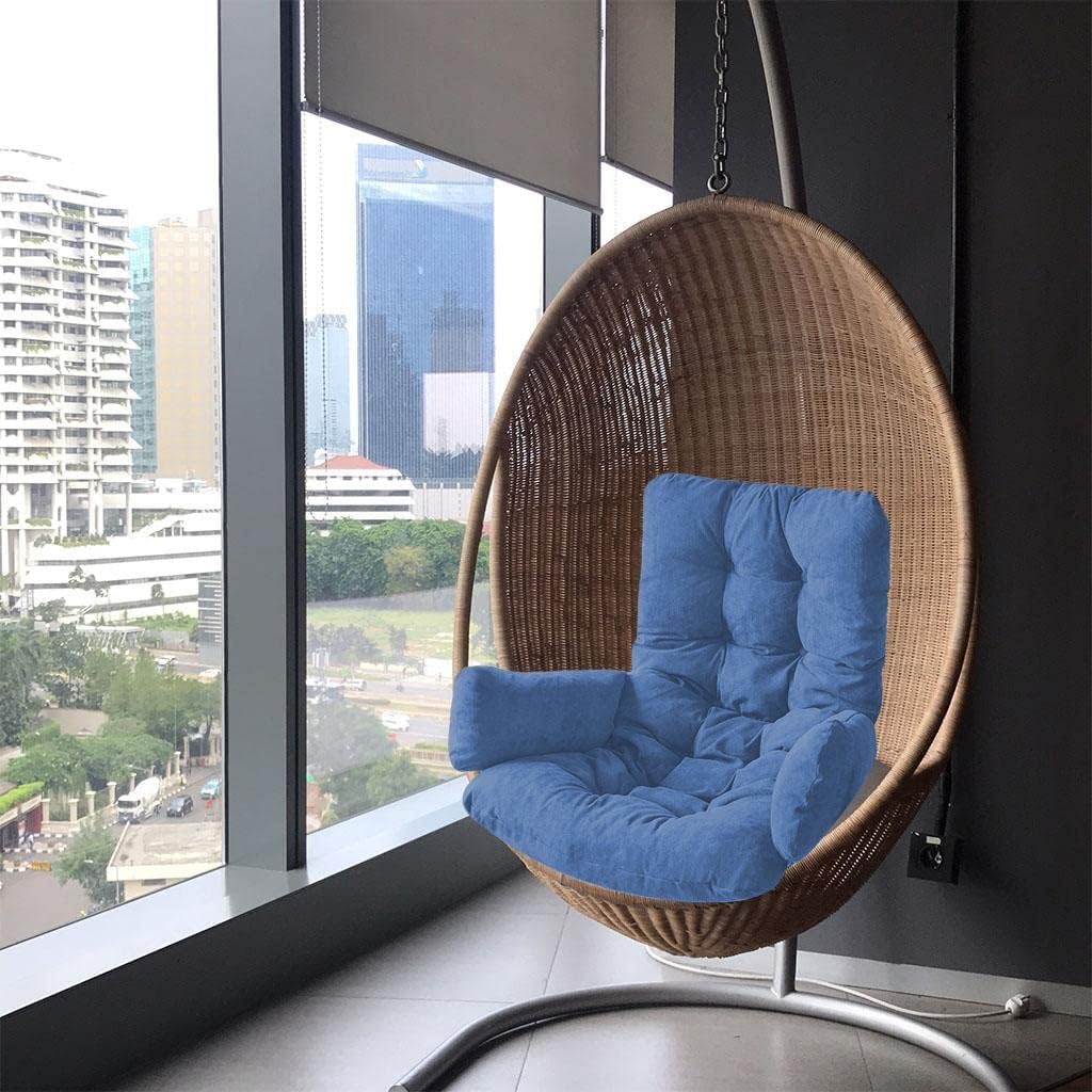 Hanging Basket Seat Cushion, Back-Rest Chair Cushion with Back Pad, Swing Cushion for Office Indoor Outdoor (Blue)
