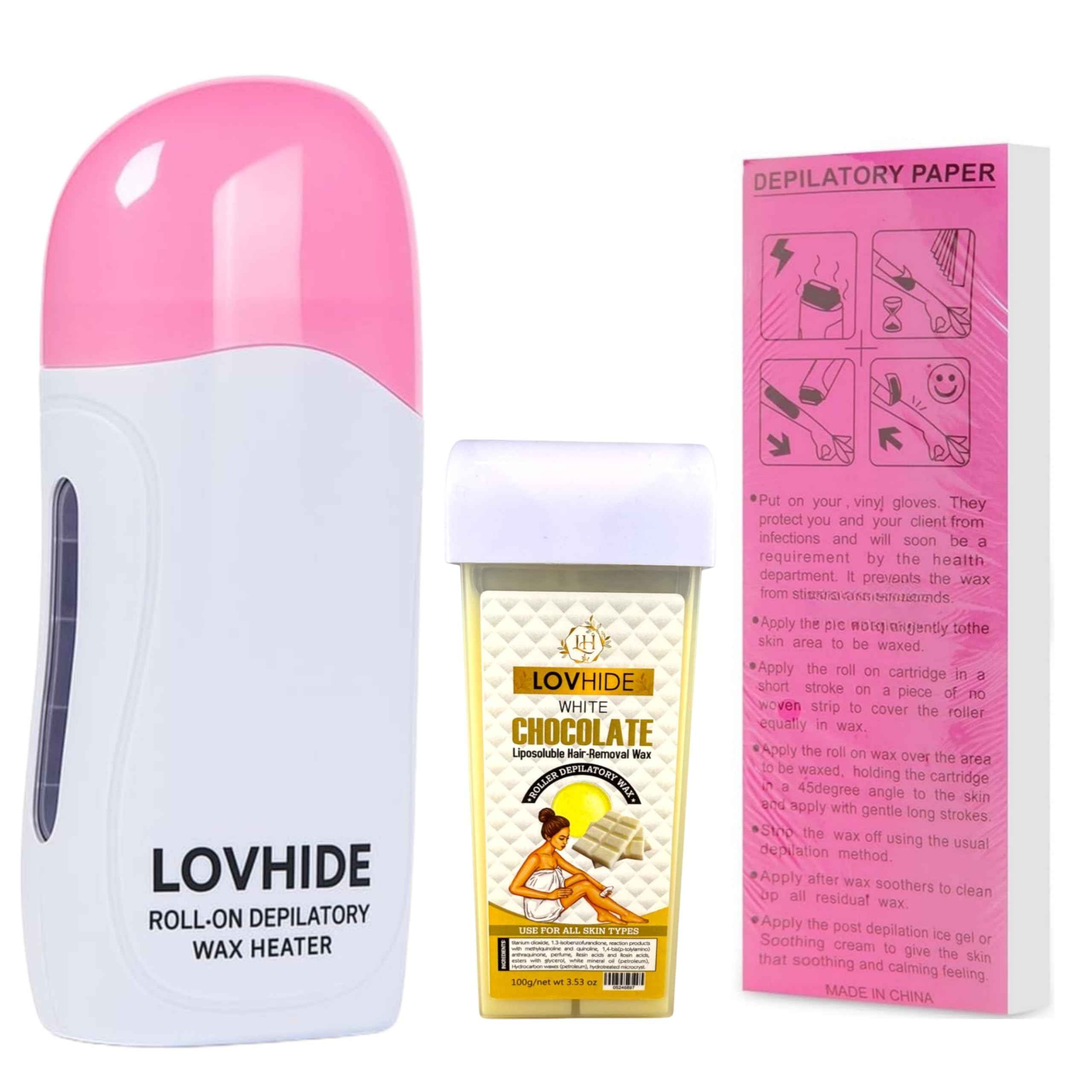 Wax Heater Machine Roller Wax Warmer Kit for Hair Removal,Includes Wax Warmer, Refill Cartridges, and Waxing Strips Wax for Women All Skin Types Waxing Kit Combo Wax Heater Cartridge and Wax Strips(NEW ROLL ON)-image-0