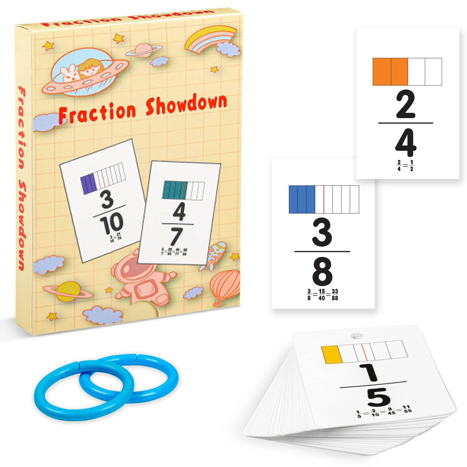 Math Game Fraction War Flash Cards, Fraction Manipulatives Compare and Divide Fractions for 3rd Grade, 4th Grade, 5th Grade, 6th Grade Homeschool Classroom