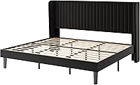 Vista 90 de SHA CERLIN Base de cama de terciopelo tamaño King con cabecera capitoné de canal vertical, plataforma tapizada con listones de madera, no necesita