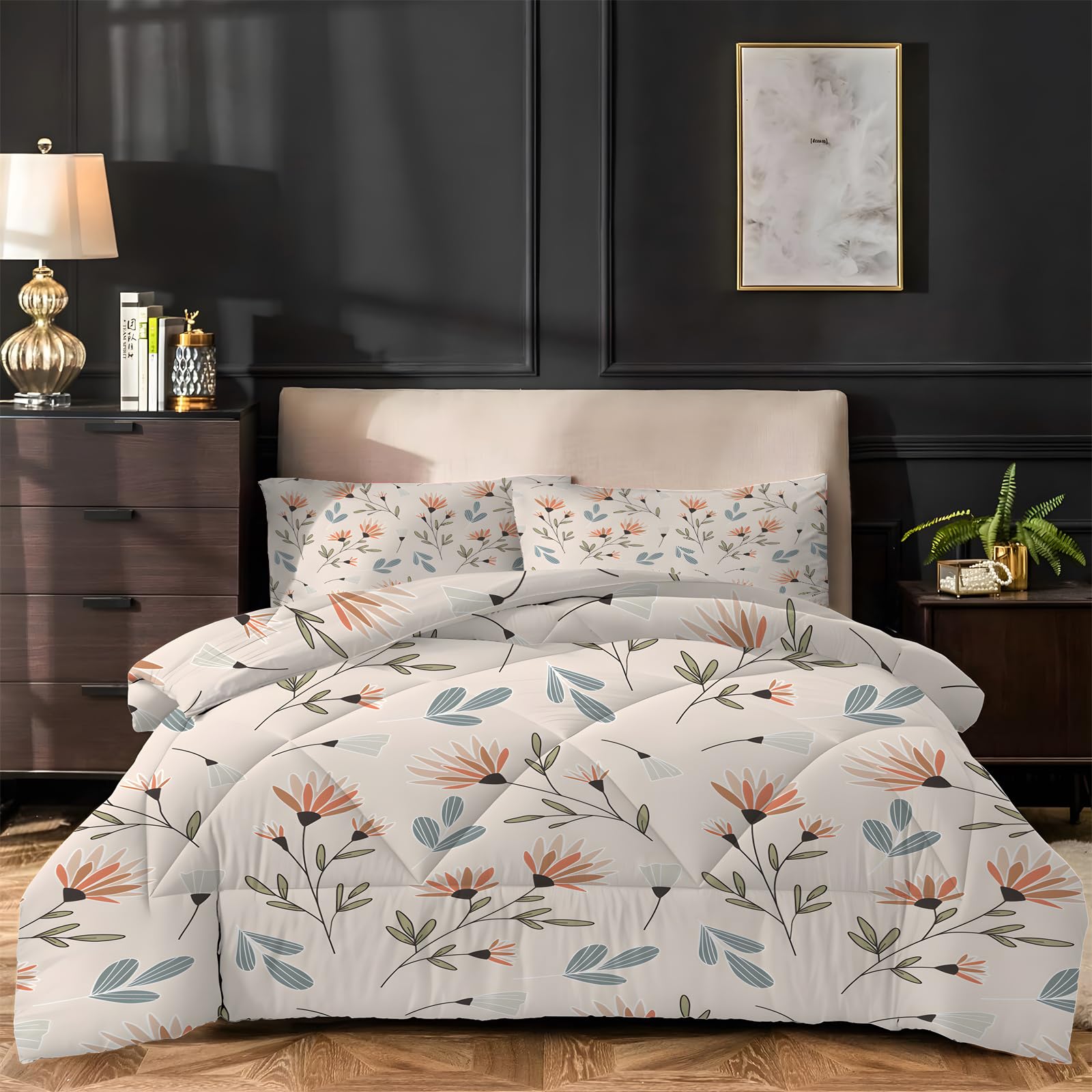Couette 4 Saisons 220x240 Cm Imprimée Fleurs - Ensemble Avec 2 Taies | Microfibre Douce, Lavable Machine - 10
