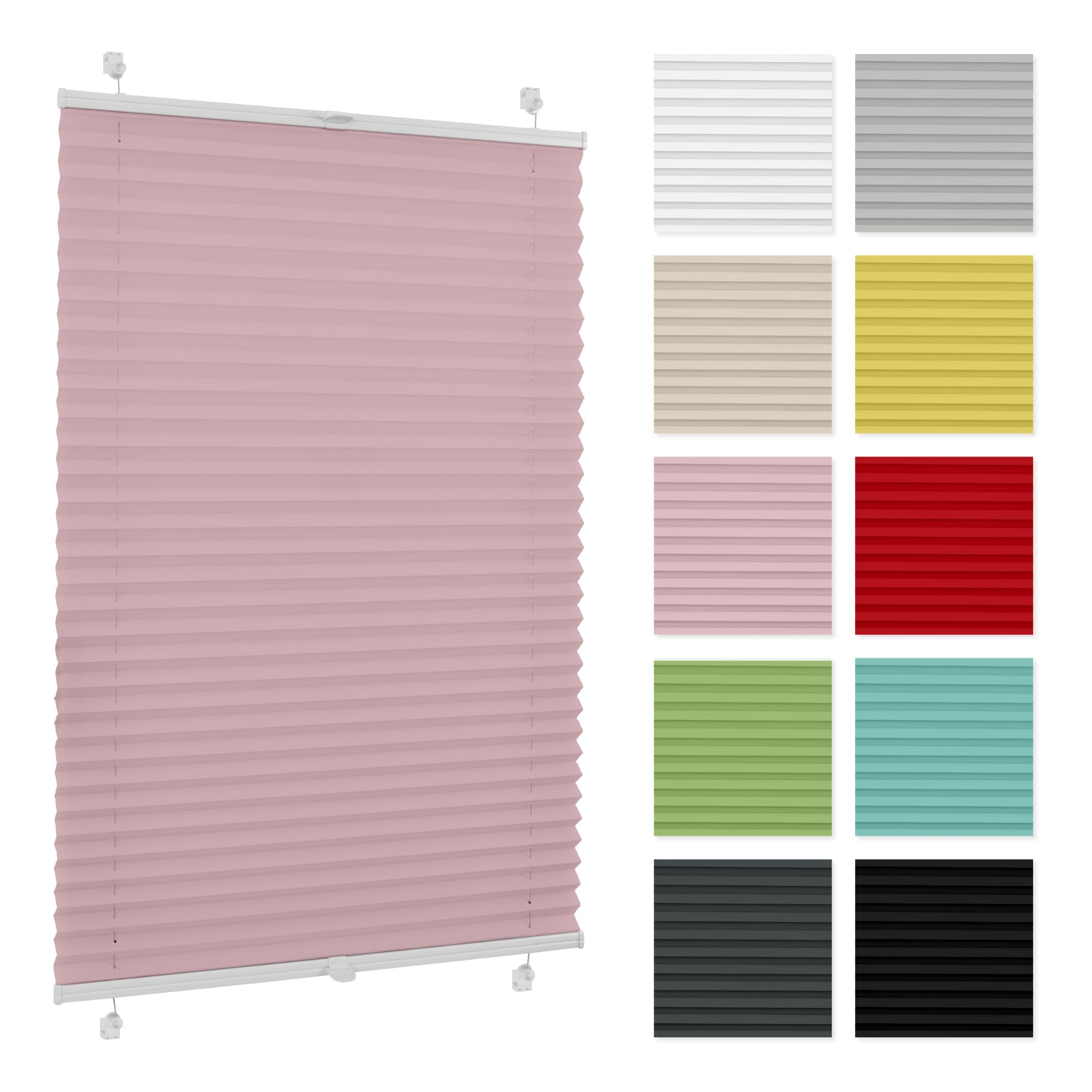 Plissee ohne Bohren 80 cm x 100 cm - Rosa - Plissee Klemmfix, Rollos für Fenster ohne Bohren, Jalousien Fenster für innen, Raffrollo, Fensterplissee