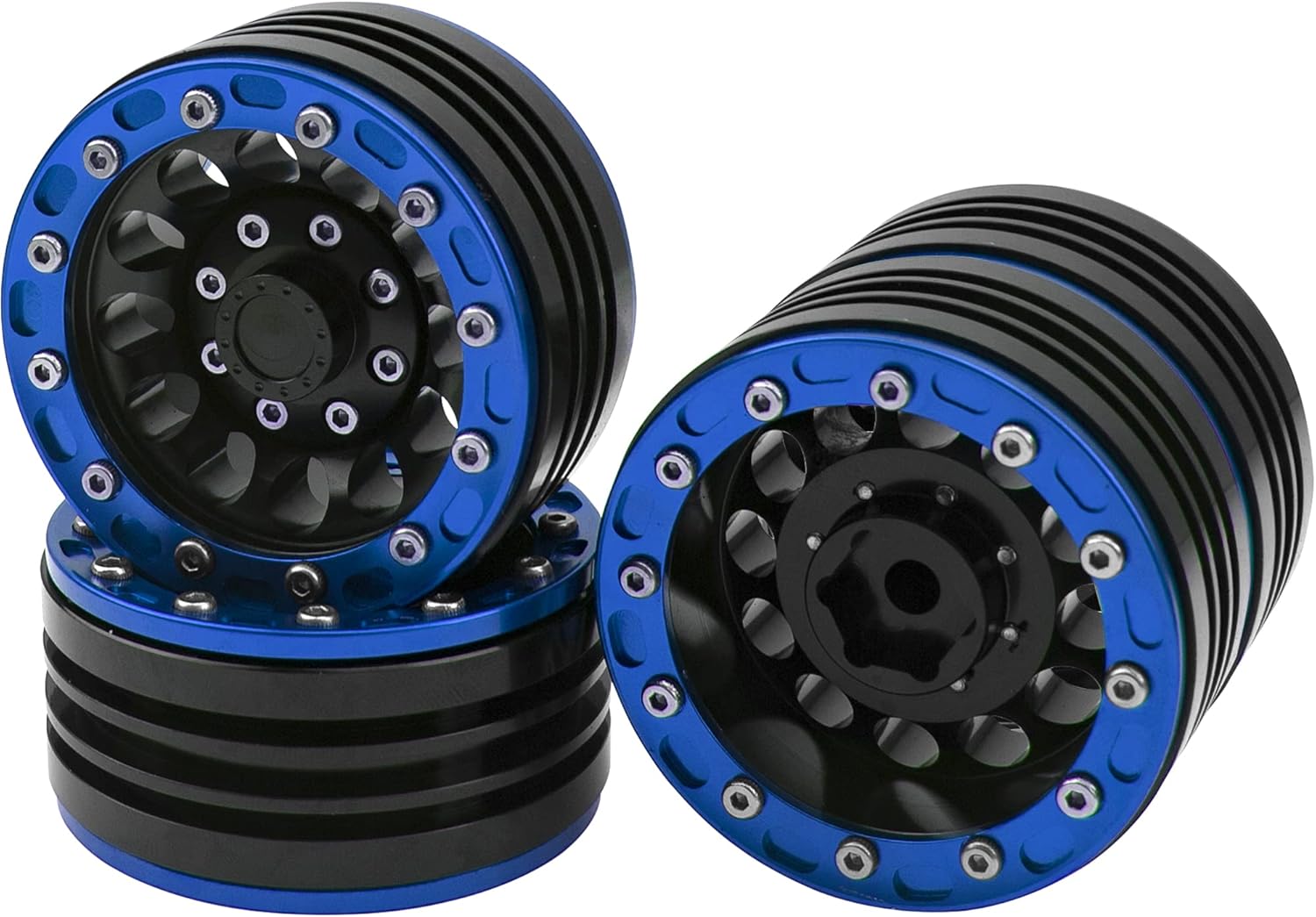 4Pack HIRCQOO Metal 1.9 Wheels 1.9'' Beadlock Wheel Rims Hubs Compatible with Traxxas TRX4 Axial SCX10 JL SCX10-II D90 D110 Tamiya CC01 1/10 RC Crawler (Blue)