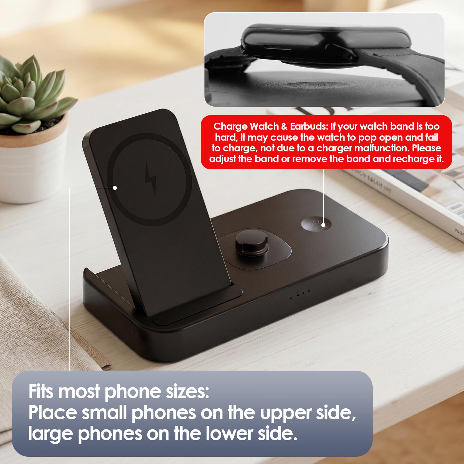 Station de charge rapide 4 en 1 pour chargeur Oura Ring Gen3, chargeur pour iPhone 17/16/15/14/13/12, Apple Watch, AirPods, Samsung Galaxy S25/S24/S23/S22/S21, Galaxy Watch Buds (taille 7)