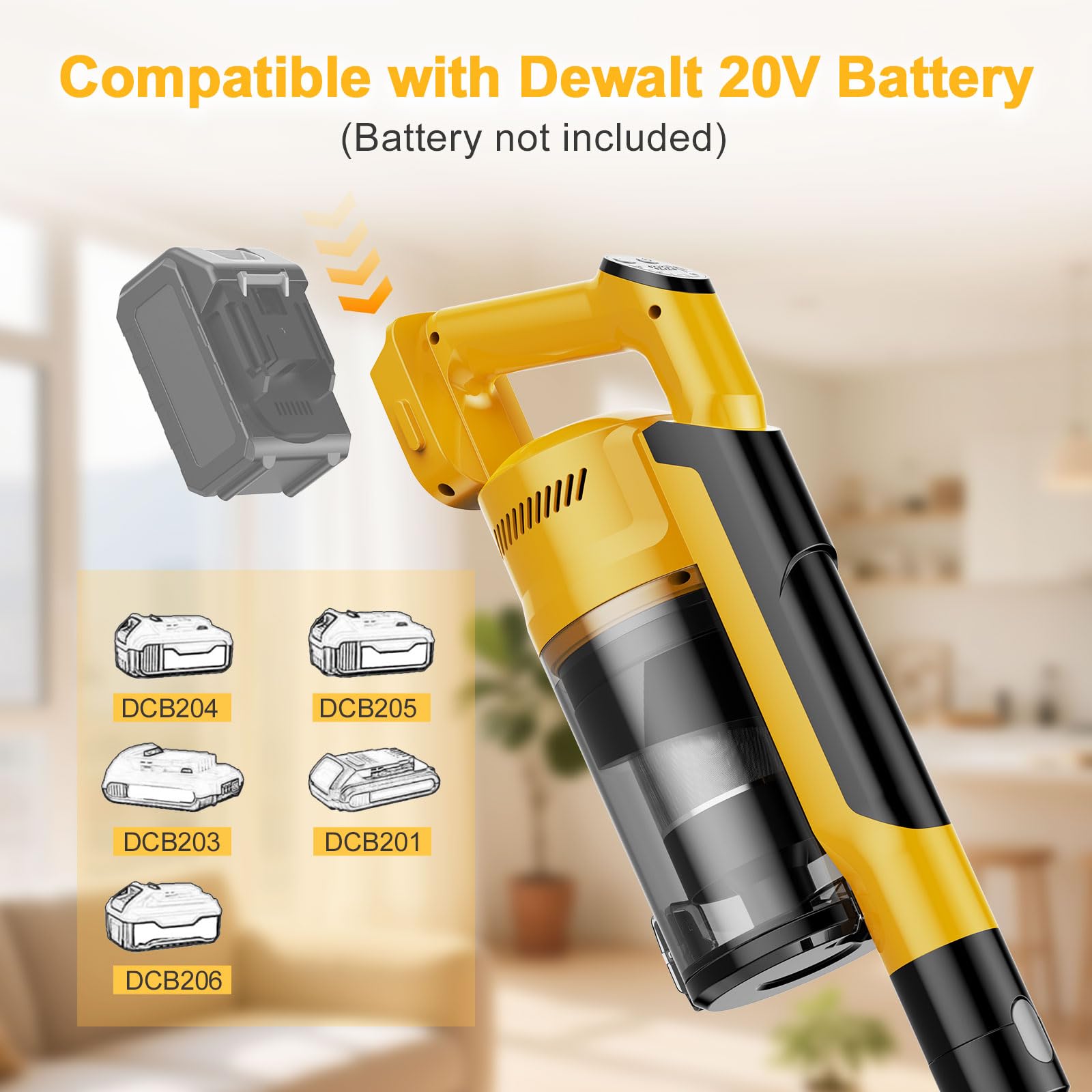 60KPa/700W/70Min Aspirapolvere Senza Fili compatibile per Batteria Dewalt 20V(batterie non incluse) Scopa Elettrica Senza Fili Verticale Antigroviglio con LED, per Pavimenti/Tappeti/Peli Animali