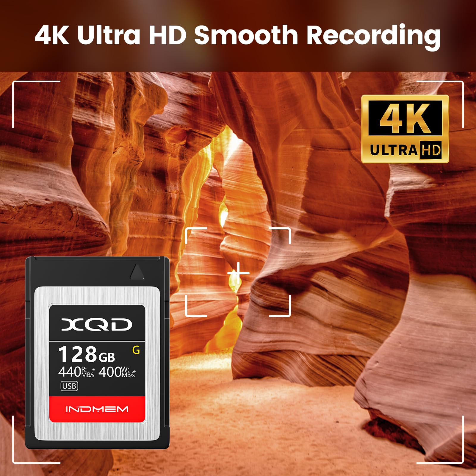 INDMEM 128GB XQD Card 5X Tough MLC XQD Flash Memory Card High Speed G Series (Read 440MB/s and Write 400MB/s)