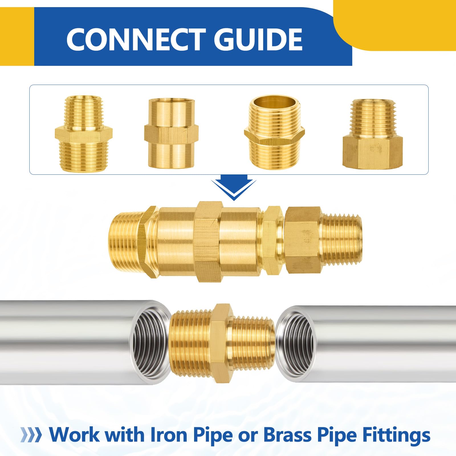 Confezione da 10 raccordi per tubi in ottone, adattatore per nipplo esagonale, 3/4" NPT maschio x 1/2" maschio NPT adattatore dritto