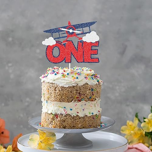 Miniatura 5 de LECAKTO Decoración para tarta, letrero de avión, Oh How Time Flies, decoración de fiesta de primer cumpleaños, decoración de fiesta de primer bebé