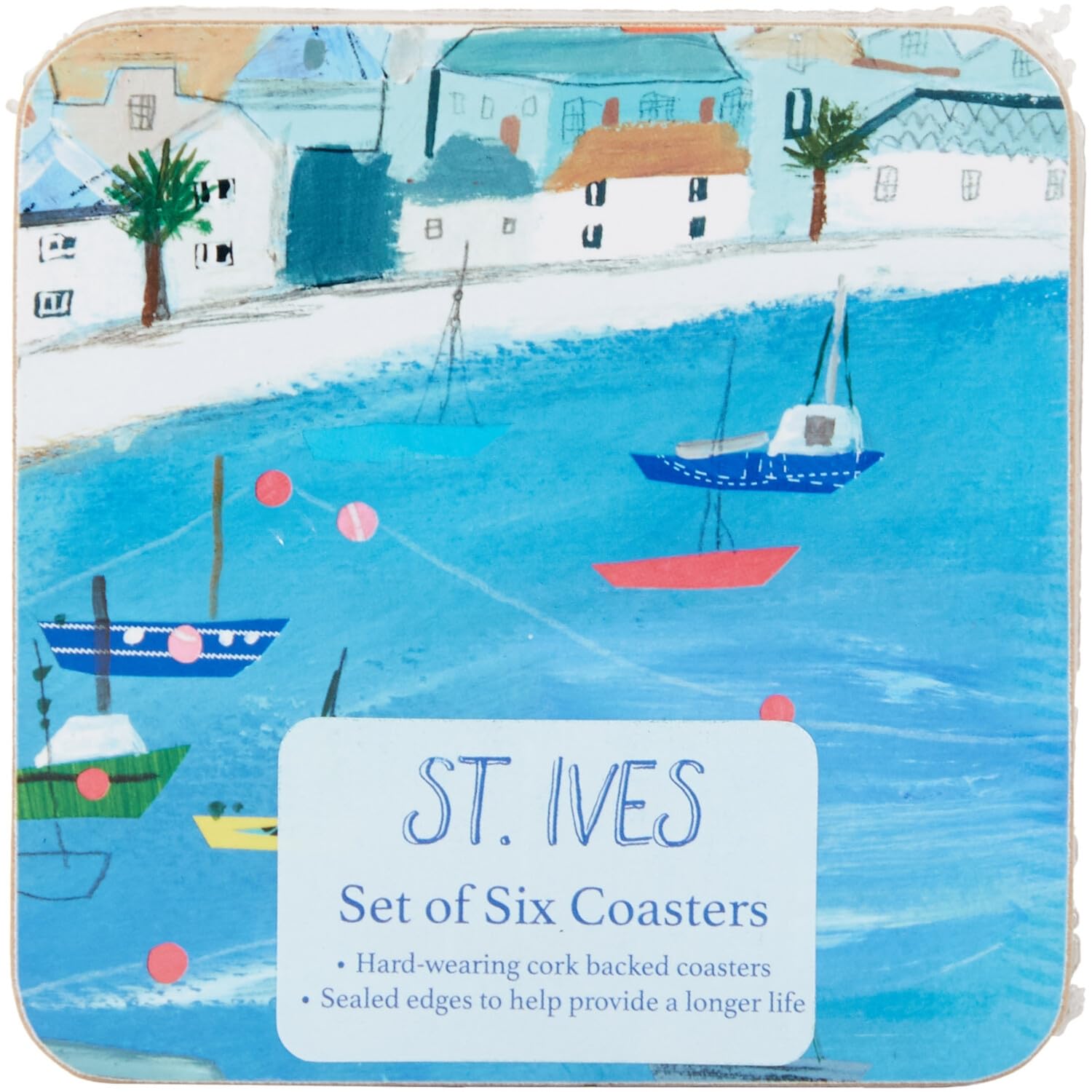 DEENZ St Ives Set of Cork-Backed Coasters & Placemats with Sealed Edges Stylish, Trendy Design for Everyday Use Beautifully Printed for a Modern Touch (6x Coasters)