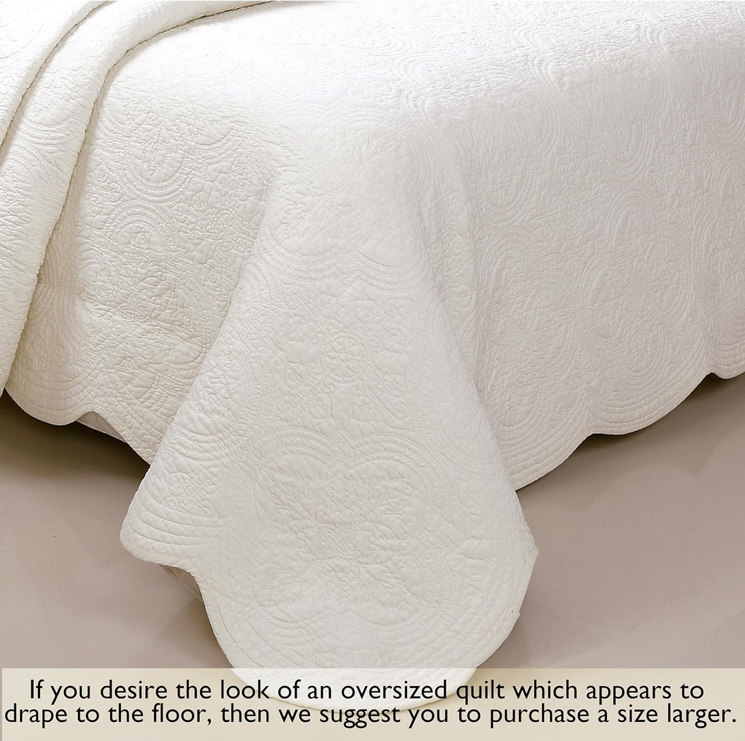 Cozy Line Home Fashions Cotton Quilt Set Twin – 2-Piece Ivory Matelasse Quilted Medallion Bedspread, Lightweight All Season Coverlet