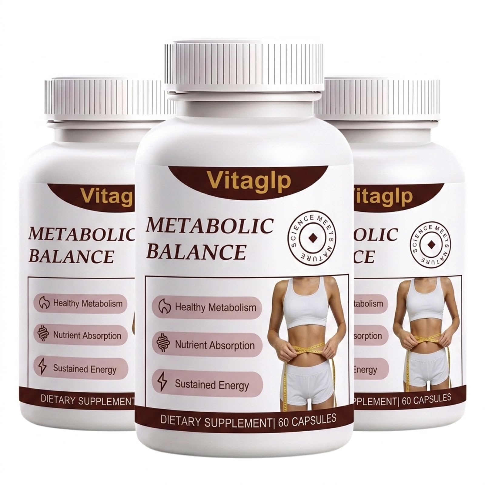 Vitaglp Nahrungsergänzungsmittel – 60 Kapseln – Vita Glp Kapseln Metabolic Balance mit Grüntee-Extrakt, Apfelessig, Ingwer, Zimt, Chrom und Pflanzenextrakten – Für deine Körperliche Balance,3pc