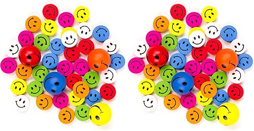 Miniatura 4 de 40 cuentas de madera sonriente de 0.669-0.906 in, multicolor