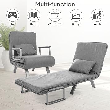 Folding Sofa Bed 3-in-1 Chair Convertible Adjustable Folding Sleeper Sofas Beds with Back Upholstered Seat Single Flip Chair Leisure Floor Couch for Small Space Apartments