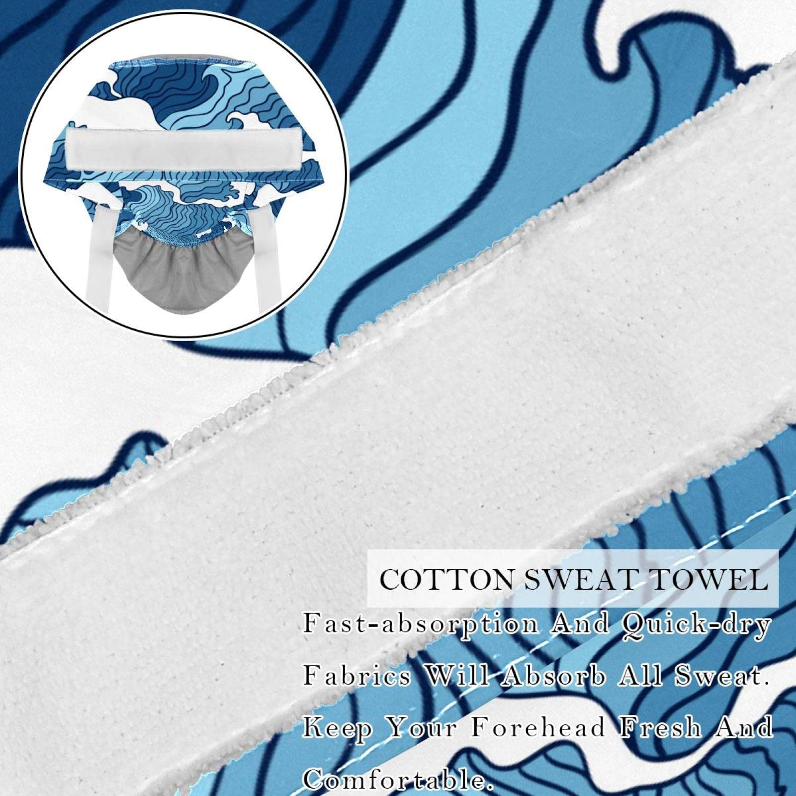 Working Caps with Button Ocean Wave Blue White Color Ponytail Holder Tie Back Hat for Women Long Hair