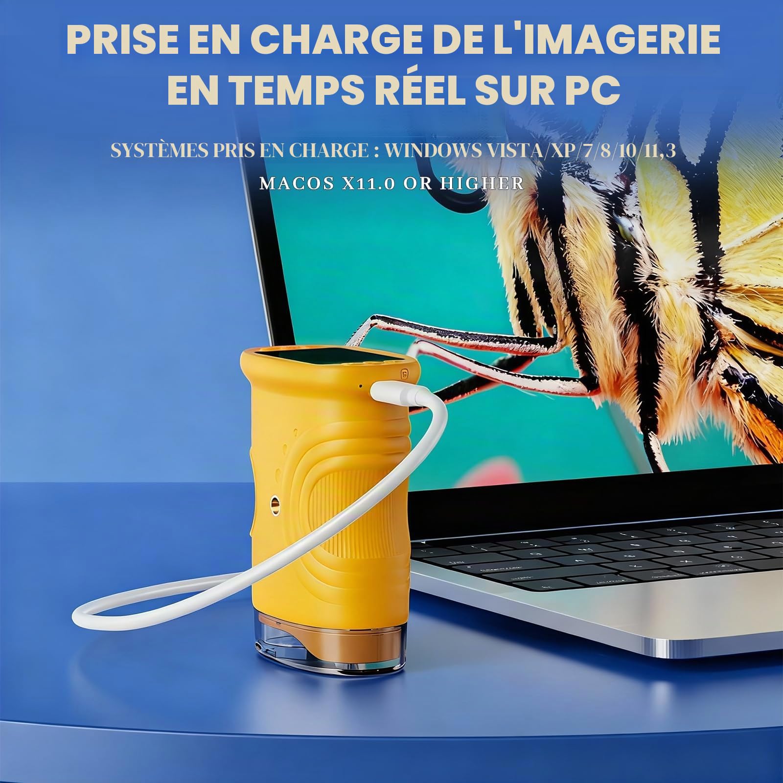 Microscope Numérique pour Enfants, 1000X Portable Rechargeable Microscope Numérique, IPS 2'', 8 Lumières LED, Scientifique et Jouet Éducatif pour Enfants 3–12 Ans