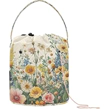 YETTASBIN Herbal Wildflower Yarn Storage Bag, Large Crochet Knitting Bag Organizer Portable Drawstring Tote for Crocheting Projects, Hold Skeins Balls, Yarn Needles Accessories - Gift for Knitters