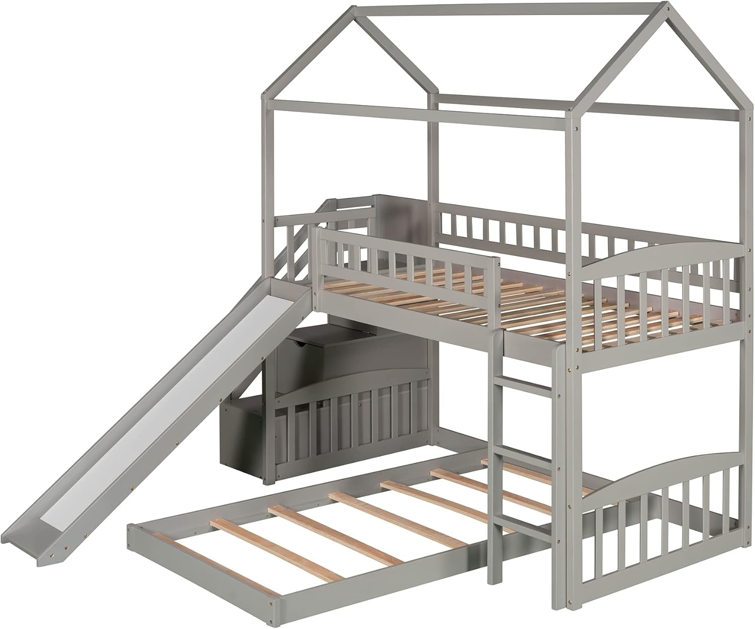 Buy Kids Bunk Bed with Slide, Cabin Twin Bunk Bed with Stairs, House