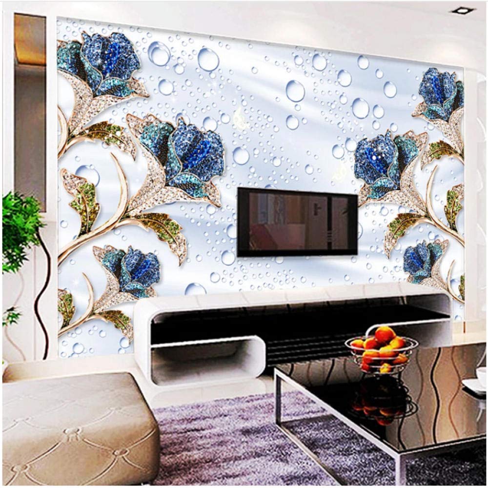 Amazon Xbwy 装飾壁画 画モダンブルーローズドロップス壁紙リビングルームテレビソファベッドルーム高級ホームインテリア 400x280cm 壁紙