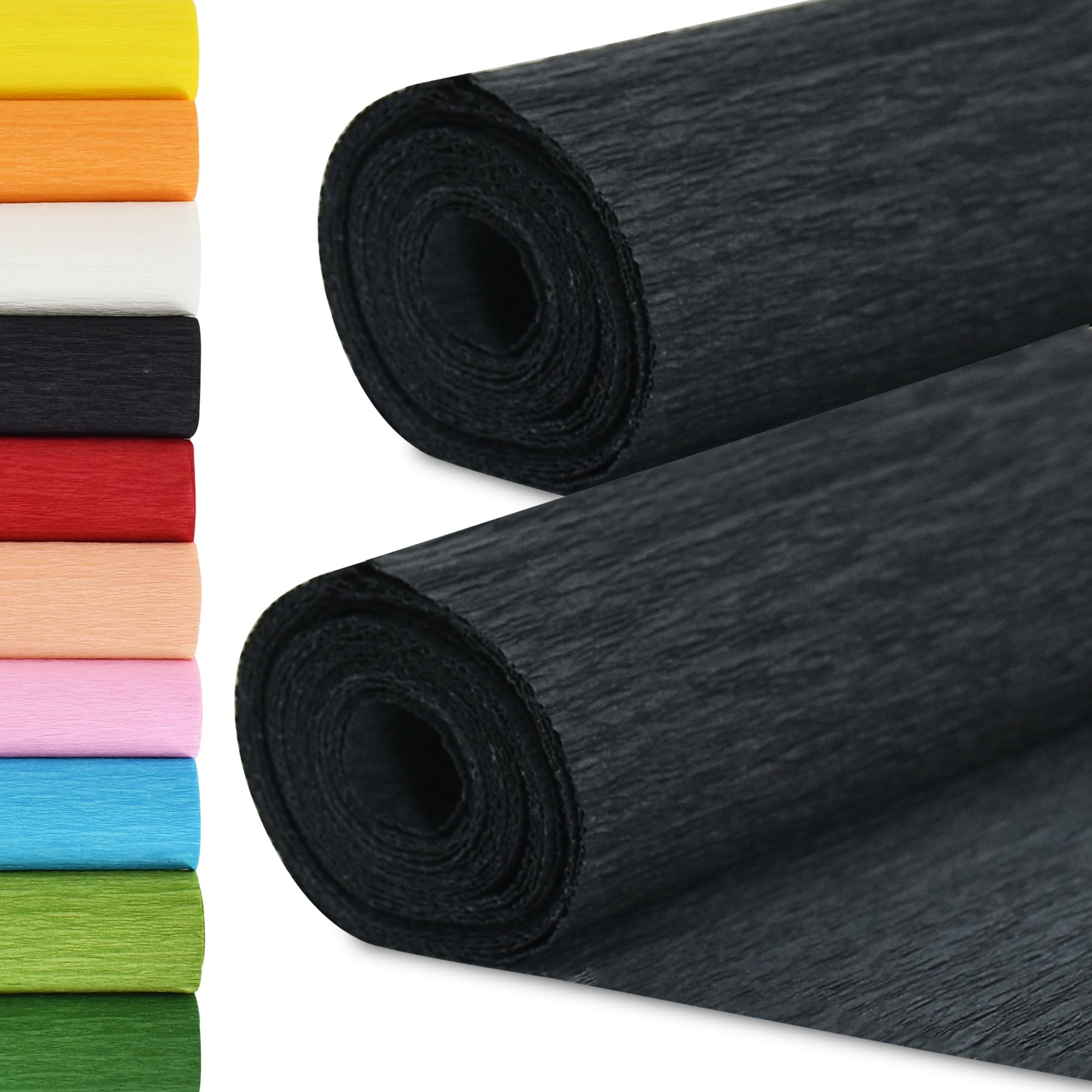 BEISHIDA Black Crepe Paper Roll, 9.8 Inch Wide 8ft Long Crepe Paper Sheet for Flower Making, Wedding Ceremony, Birthday Holiday Halloween Party Decoration,DIY Craft(2Rolls)