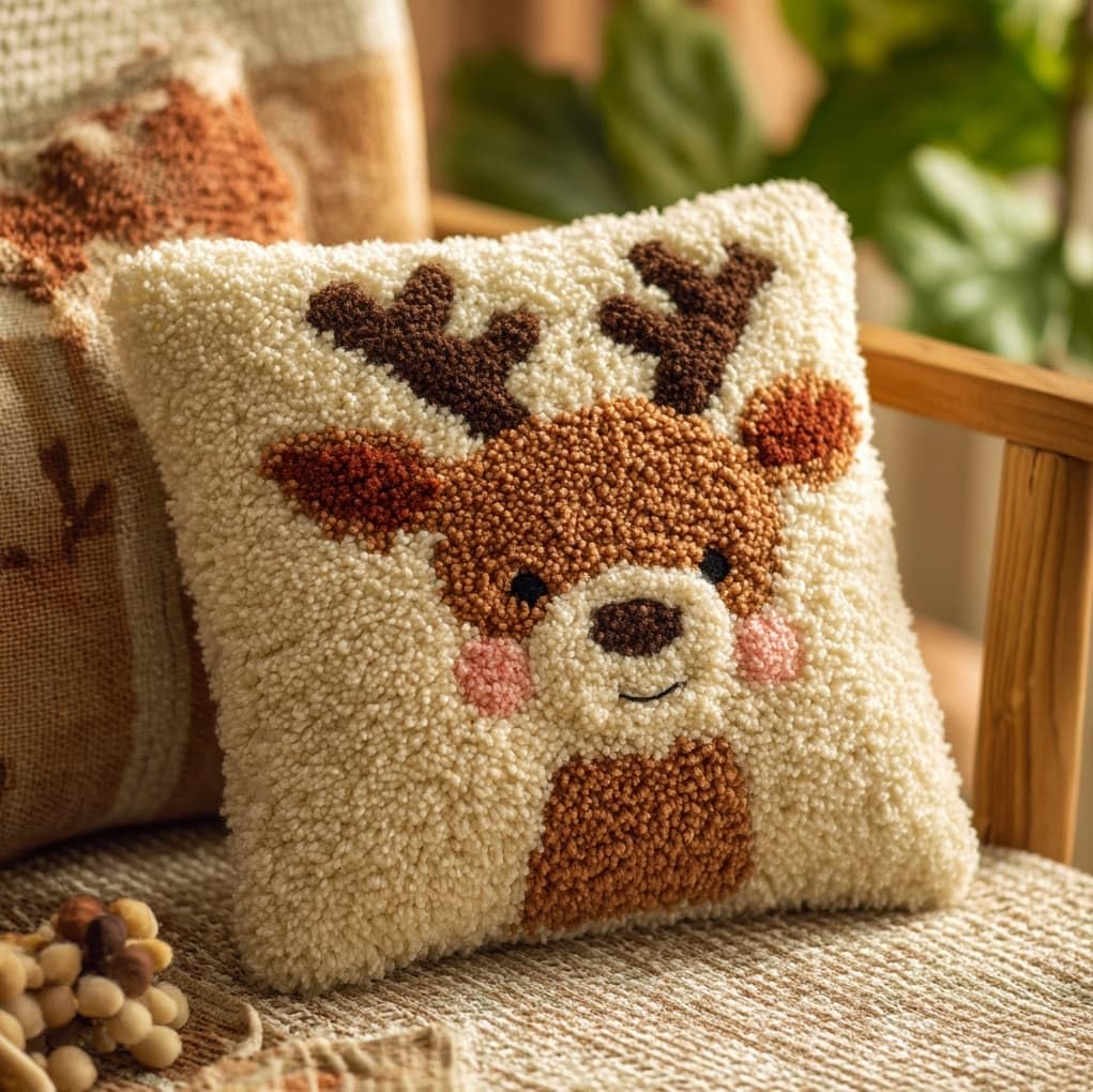Wallustrioaw Cartoon Deer Latch Hook Pillow Case Kits,