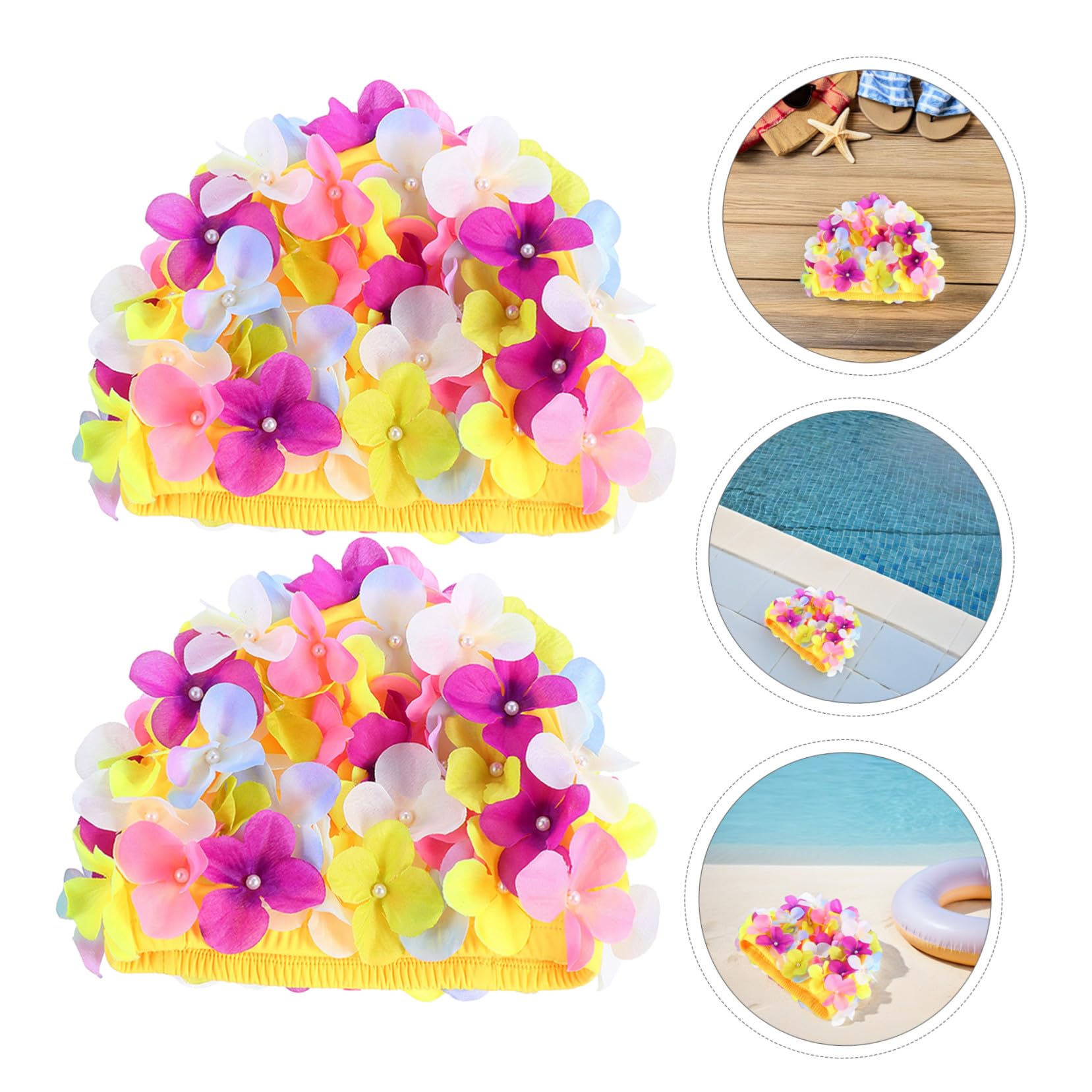 3 pièces Bonnet de Bain Femme Fleur Rétro Bonnet de Bain Étirable pour Cheveux Longs Tresses et Dreadlocks Protection Le Design Floral Élégant pour Piscine et Activités Aquatiques