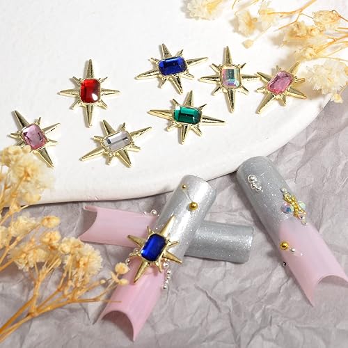 Miniatura 7 de Diamantes de imitación para uñas acrílicas 3D vintage, punk, ocho ángulos, estrellas, arte de uñas, cristales de cristal brillantes, joyas para