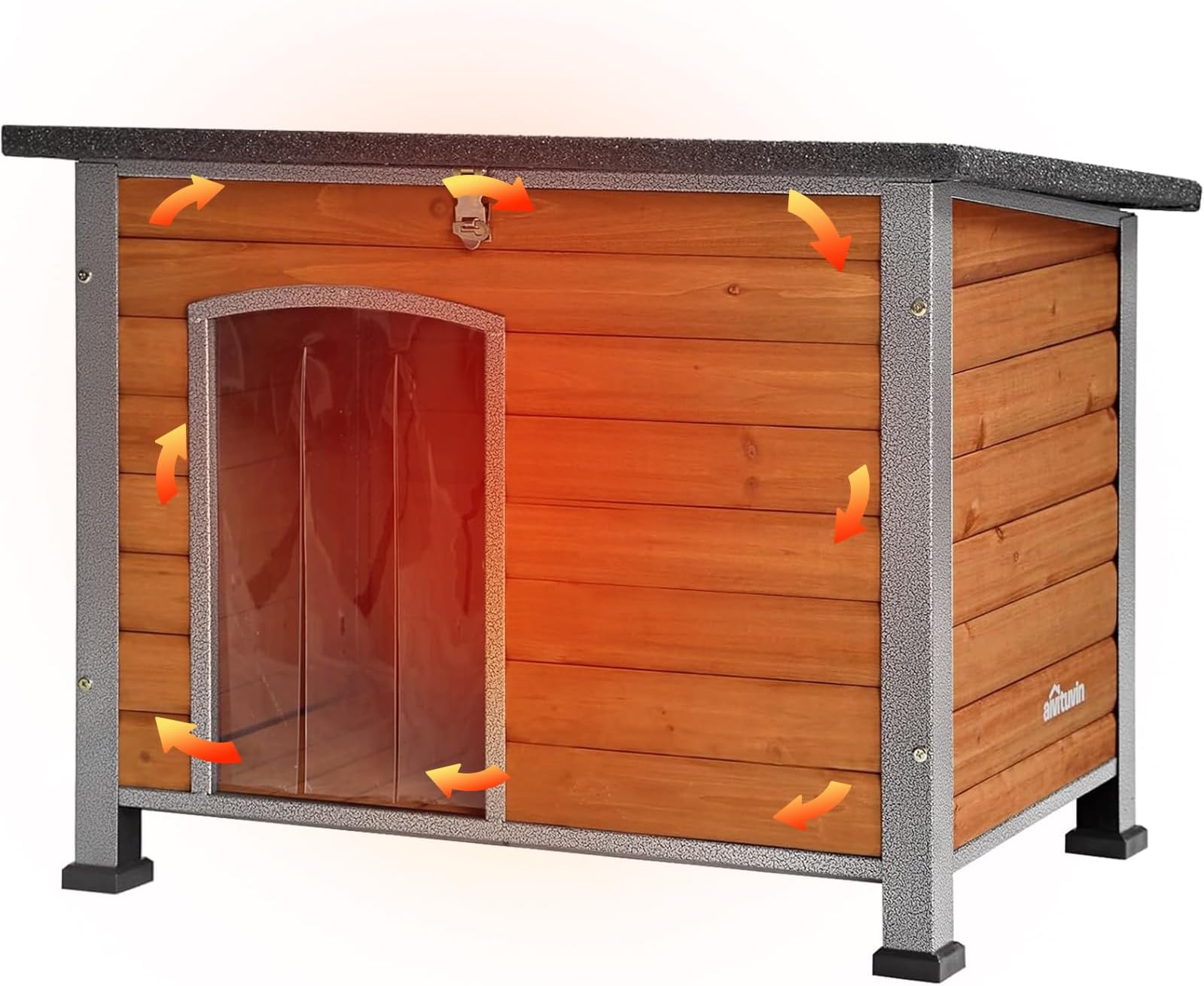 Aivituvin Outdoor Dog House with Insulated Liner, Large Waterproof Dog Kennel for Winter,Unique All-Around Iron Frame (Brown, Large)