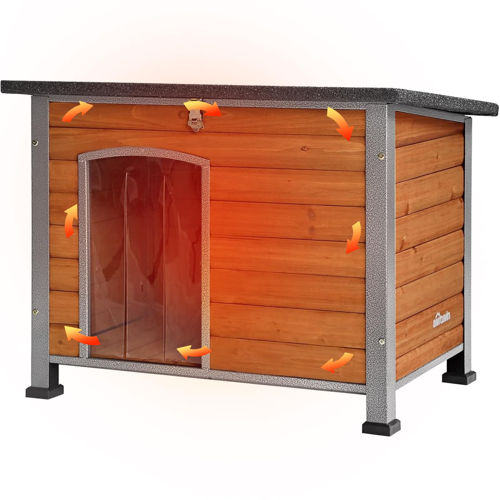 Aivituvin Dog House Outdoor & Indoor Unique All-Around Iron Frame Dog Kennel for Winter with Raised Feet Weatherproof for Small & Medium & Large Dogs