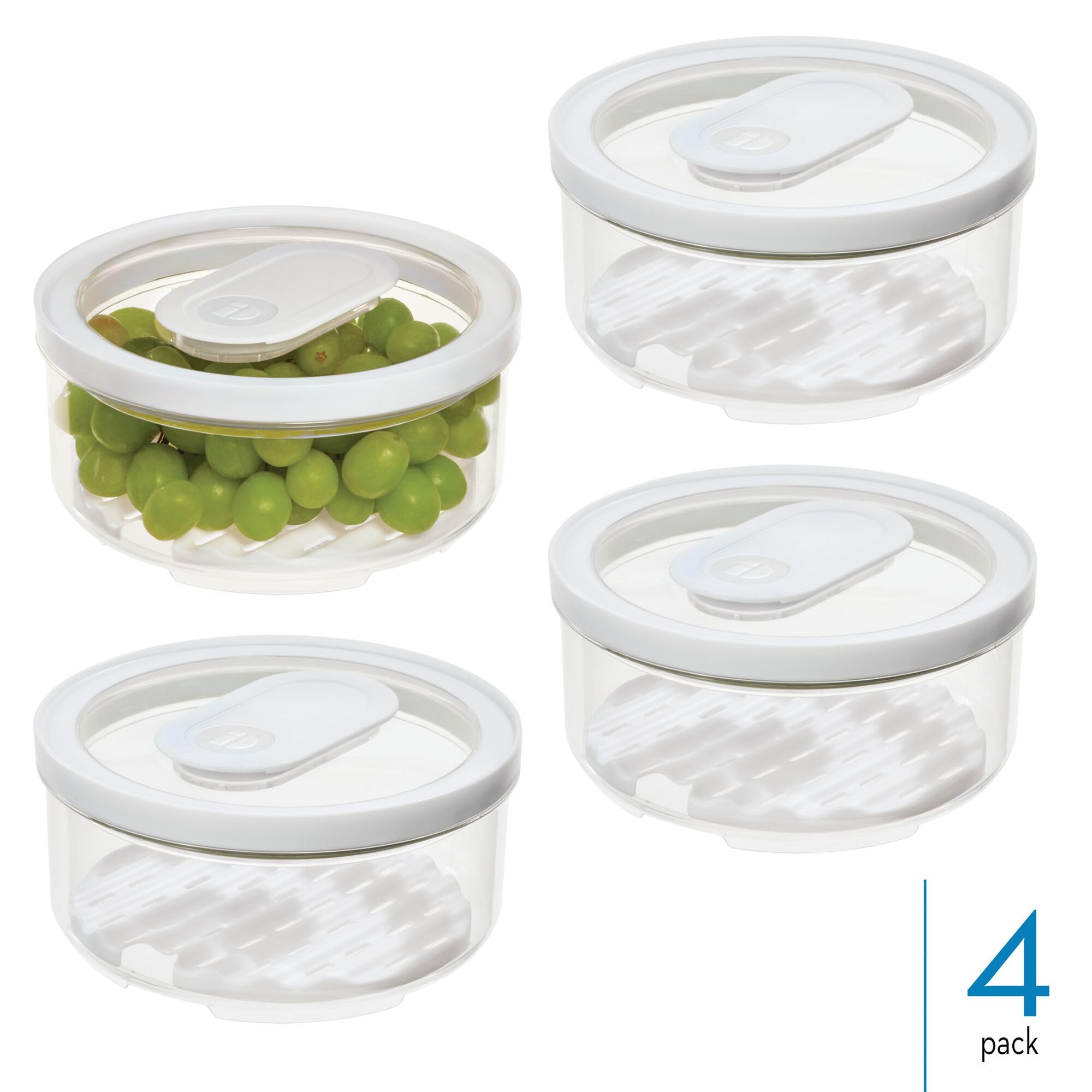 InterDesign iDesign - Pattumiera piccola rotonda per frigo, con vassoio di drenaggio rimovibile e coperchio, set da 4, trasparente