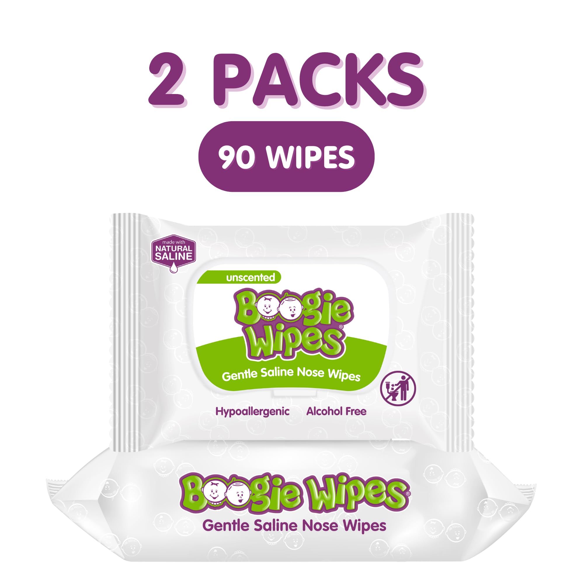Boogie Wipes Natural Saline Kids and Baby Nose Wipes for Cold and Flu, Unscented, 90 Count by Boogie Wipes
