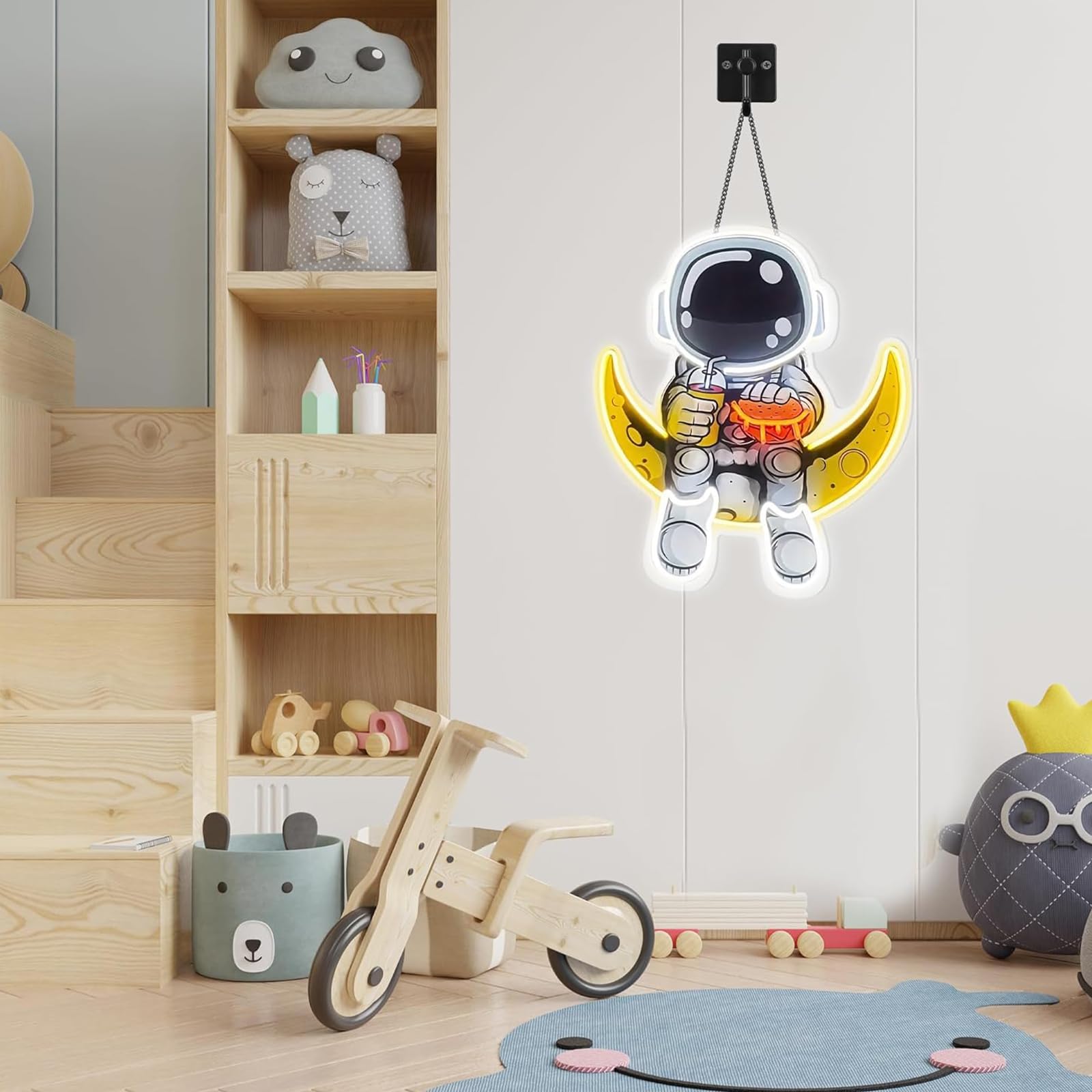 Astronaut Neon Zeichen Raummann UV gedrucktes LED Licht Zeichen für Schlafzimmer Raum Thema Klassenzimmer Pizza Shop Snack Bar Cafe Shop Wand Decor USB Dimmer