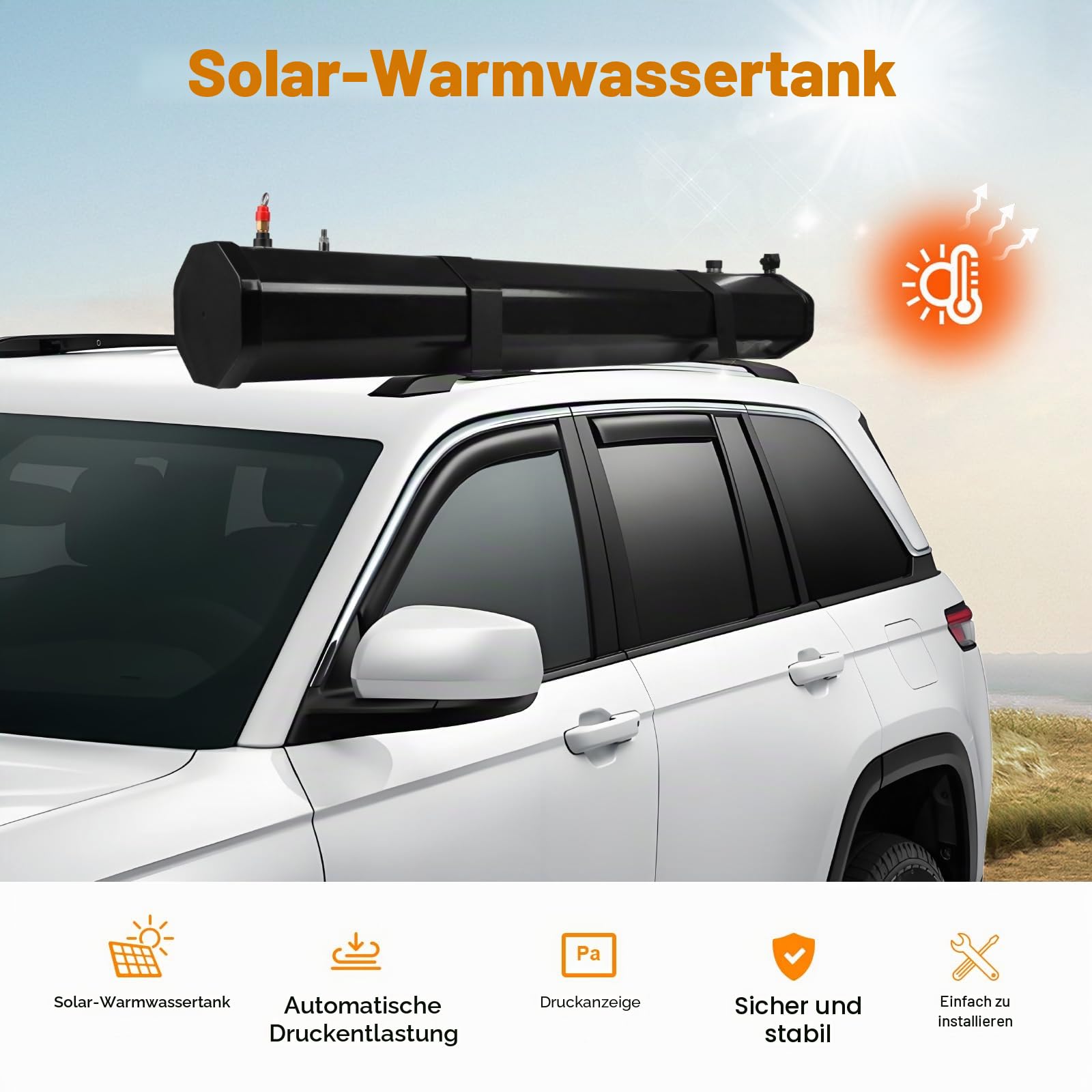 Dachgepäckträger-Wassertank Wasserspeicher für Fahrzeuge 30 L Außen-Dusche mit Druckpumpe, Duschkopf und Schlauch für Kofferräume Überrollbügel Querträger- Wohnmobil Camper Caravan Offroad, Pickup SUV