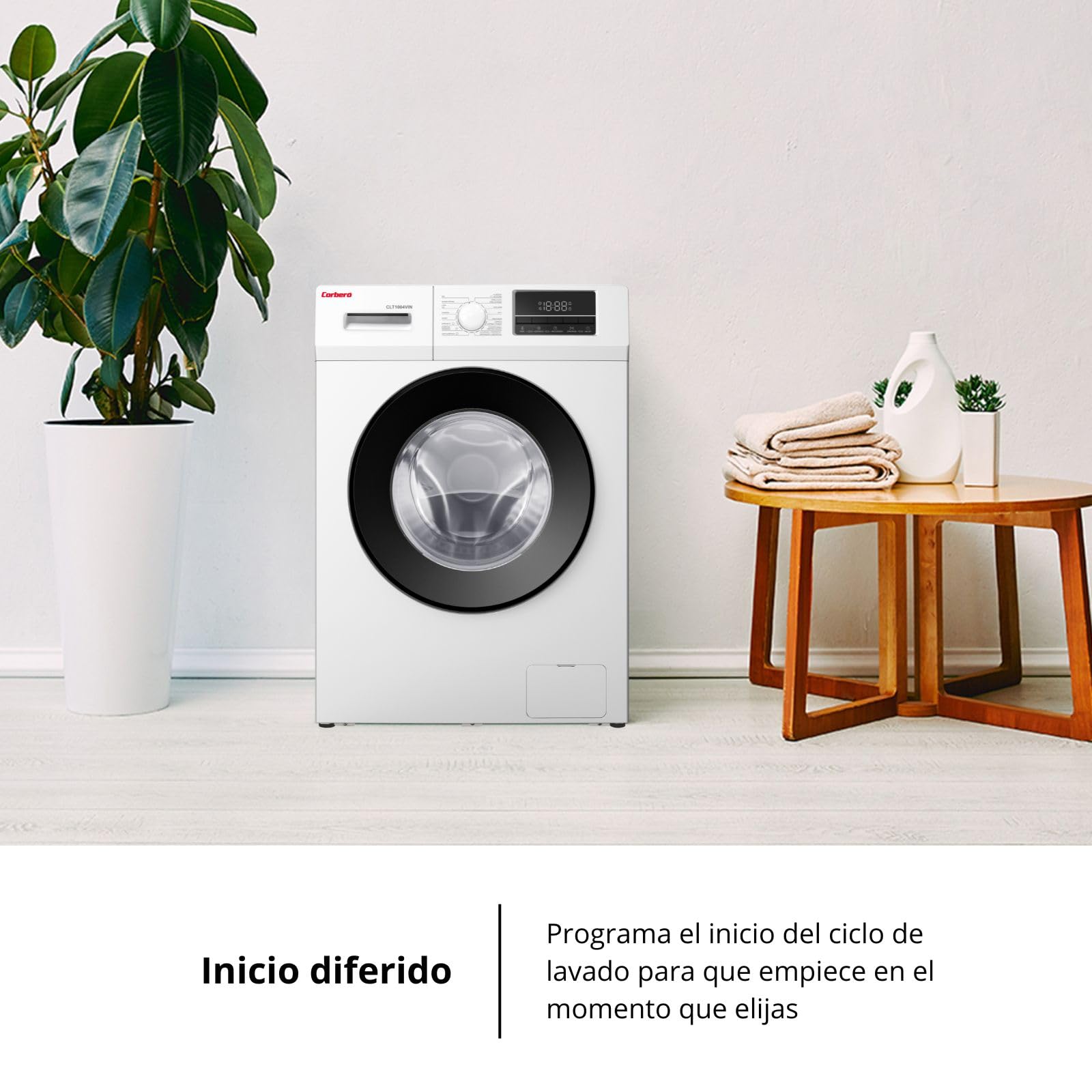 Corbero - Lavadora Carga Frontal Premium10 Kg | CLT1004VIN |1400 Rpm Motor Inverter | 16 Programas con Vapor | Inicio diferido 3-24 Horas | Lavado Rápido | Puerta XXL | E.Energética A | Blanco