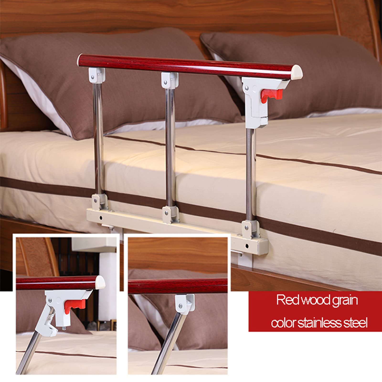 Barandilla de Cama Plegable para Adultos, barandilla de Cama para Adultos Mayores, barandilla de Cama Ajustable y Plegable, barandilla de Cama con asa de Seguridad para Ancianos, Color Rojo