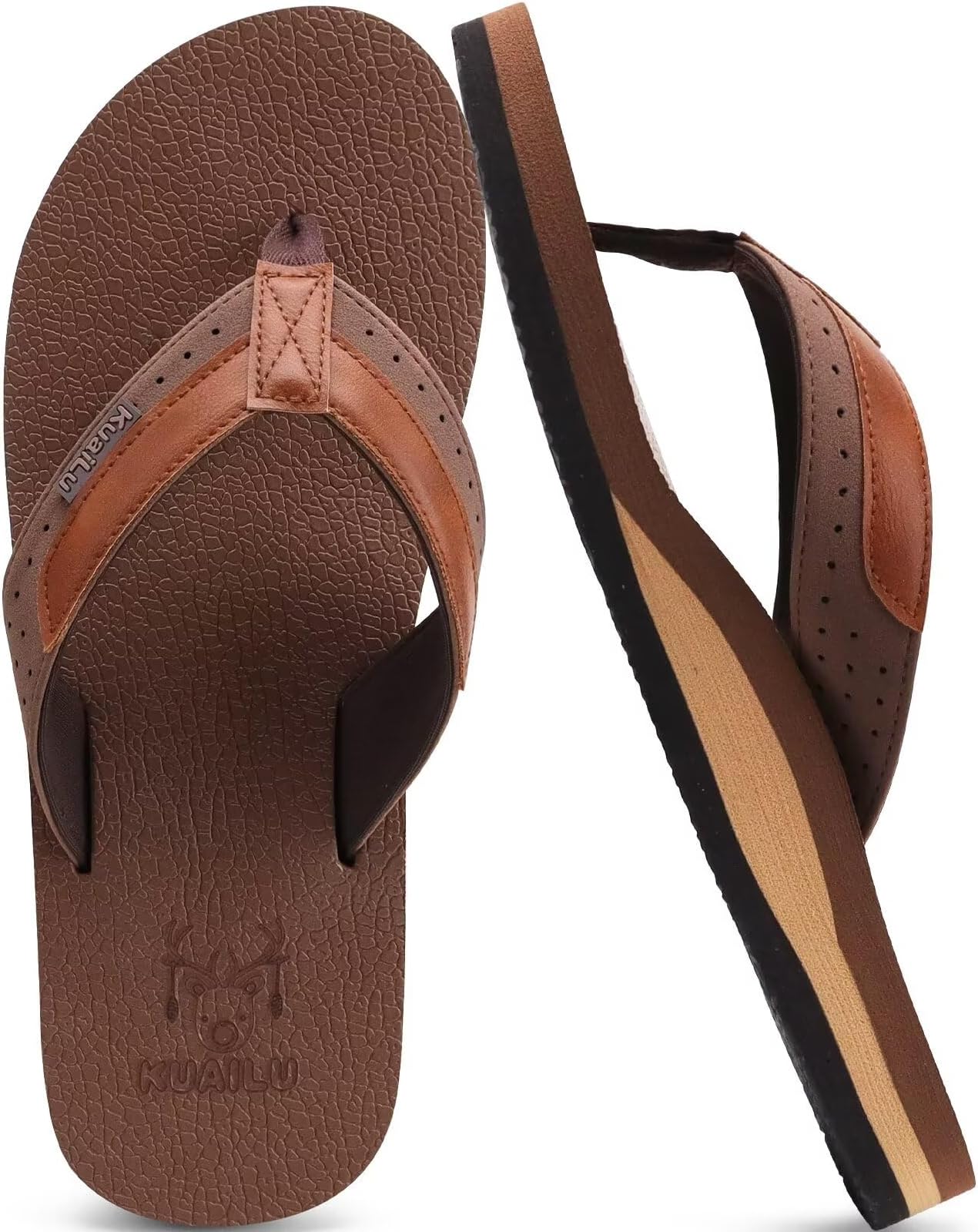 Men's Yoga Mat Leather Flip Flops with Arch Support Comfortable Cushion Walking Thong Sandals Slip On Indoor Outdoor