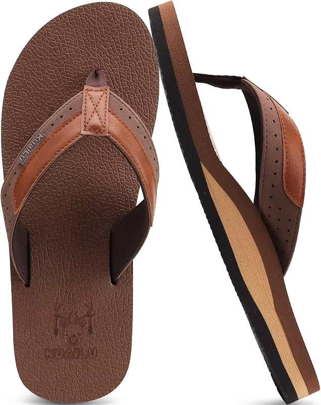KuaiLu Chanclas de piel sintética para hombre con cómodo soporte para el arco | Verano Playa Yoga Mat Cojín Caminar Tanga Sandalias Resbalón En Interior Al Aire Libre
