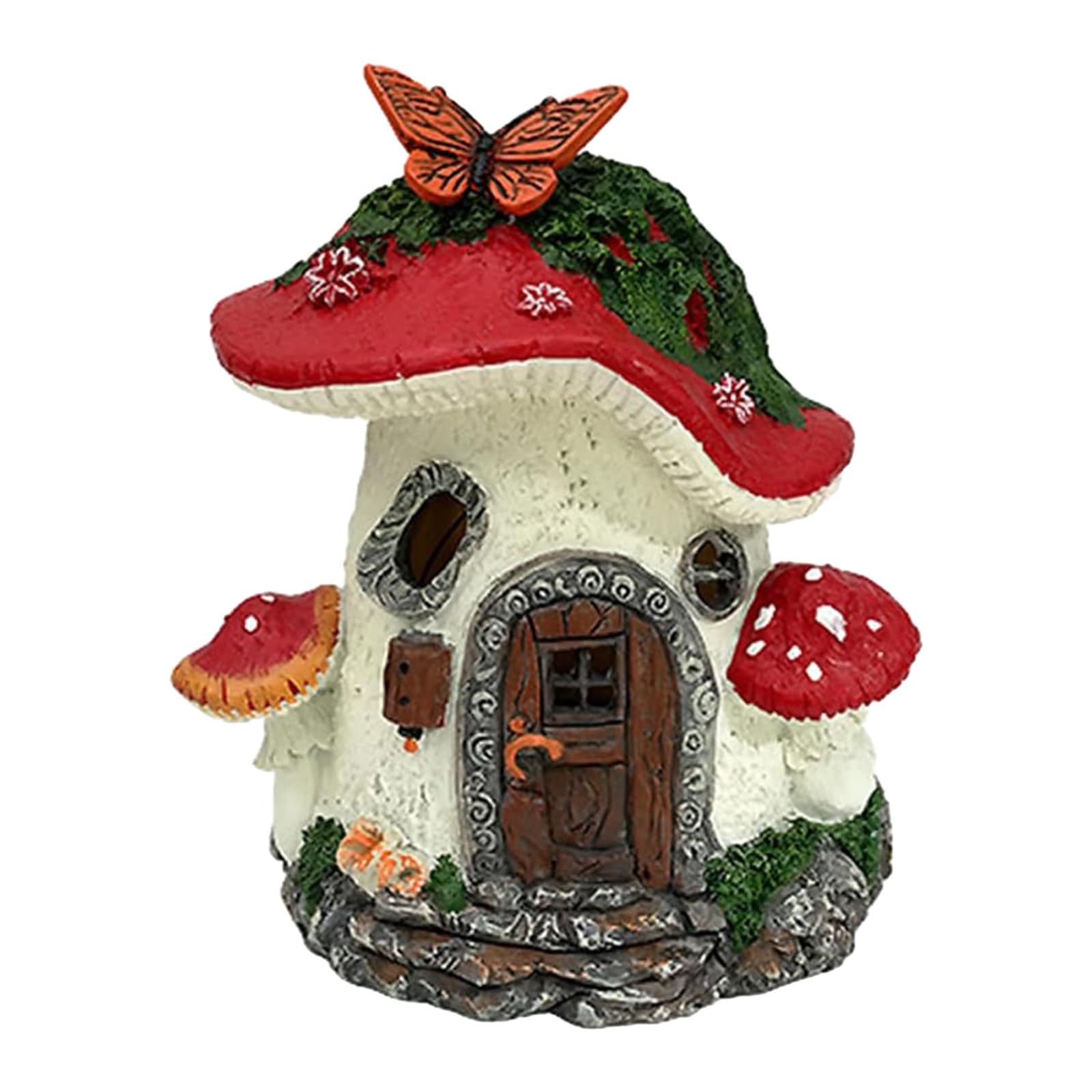 Introti Fairy Garden House Figurines with Solar Light Mushroom Cottage Ornaments Mushroom Fairy House Figurine for Lawn Balcony Yard Decoration