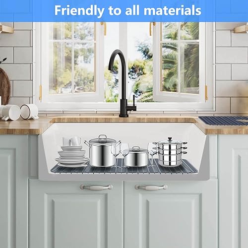 Miniatura 6 de JIUBAR - Protectores de silicona para fregadero de cocina, rejilla de fregadero de 28.6 x 14.5 pulgadas para parte inferior del fregadero de