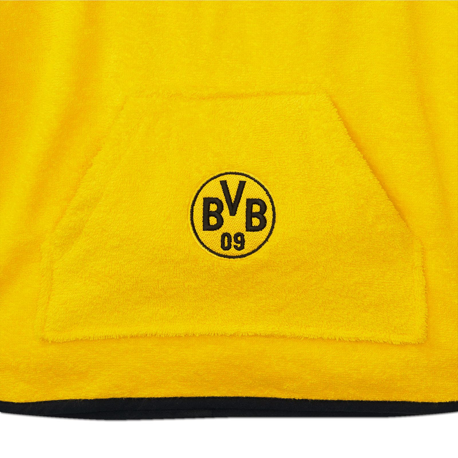 BVB BADEPONCHO 46 X 46 CM: Flauschiger Poncho für Kinder, Made in Europe, 100% Baumwolle, mit Kapuze, Kängurutasche und BVB-Logo