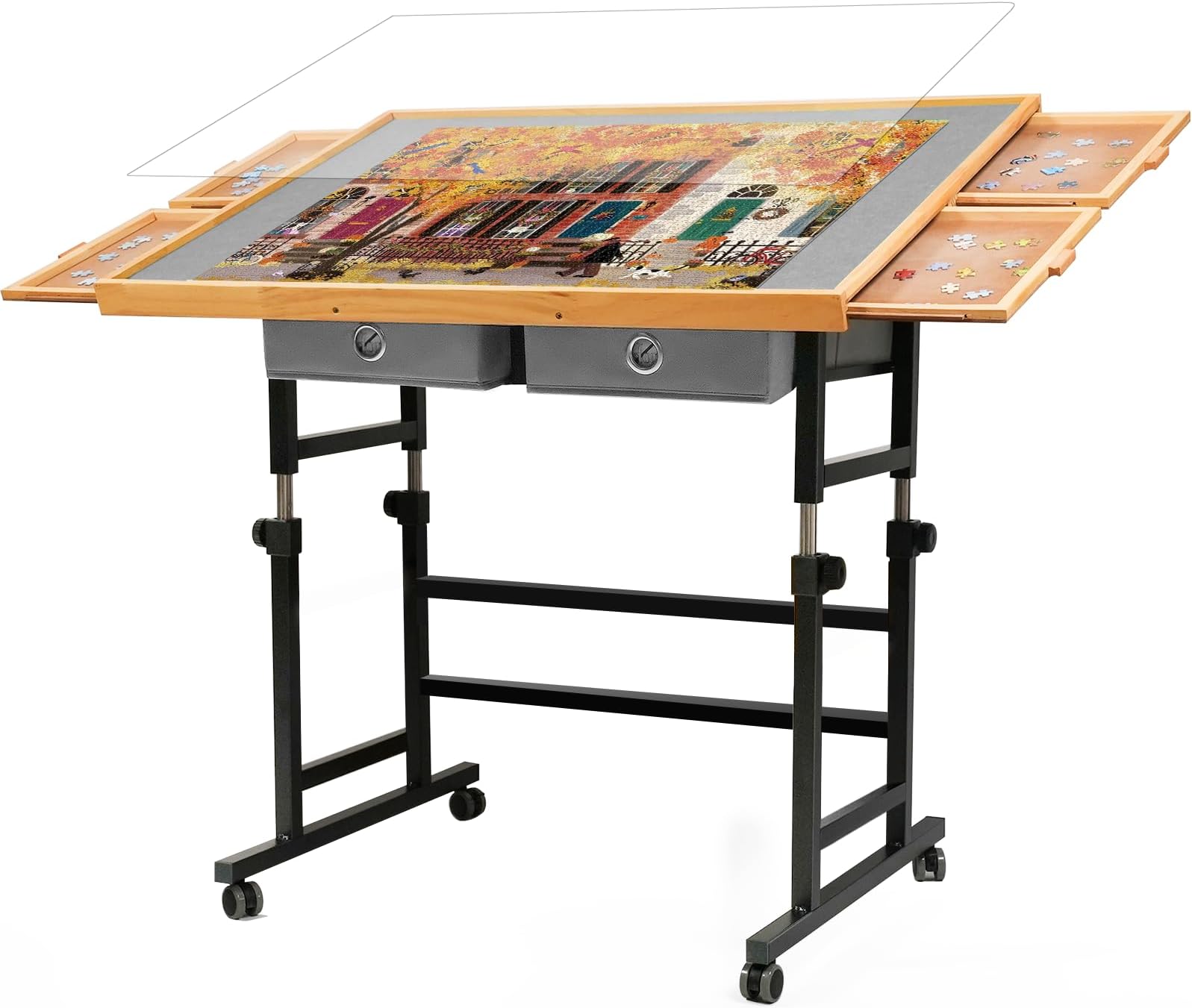 1500 Pieces Puzzle Table with Wheels, with Drawers and Cover, 33.58" x 24.92" Adjustable Height & 45° Tilting, Puzzle Board for Adults
