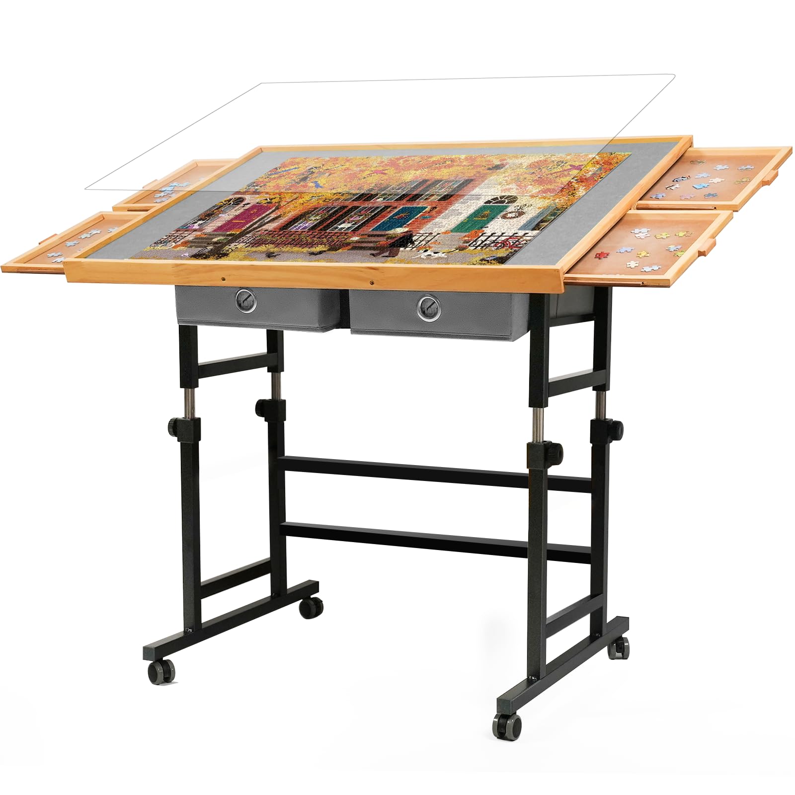 1500 Pieces Puzzle Table with Wheels, with Drawers and Cover, 34.25" x 25.2" Adjustable Height & 45° Tilting, Puzzle Board for Adults