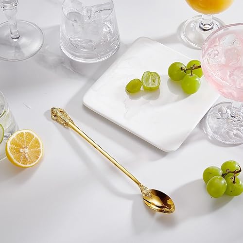 Miniatura 7 de KEAWELL Lujoso juego de cucharas de té helado de 9 pulgadas de largo, 4 piezas, diseño magnífico con acabado pulido de espejo excepcional, acero