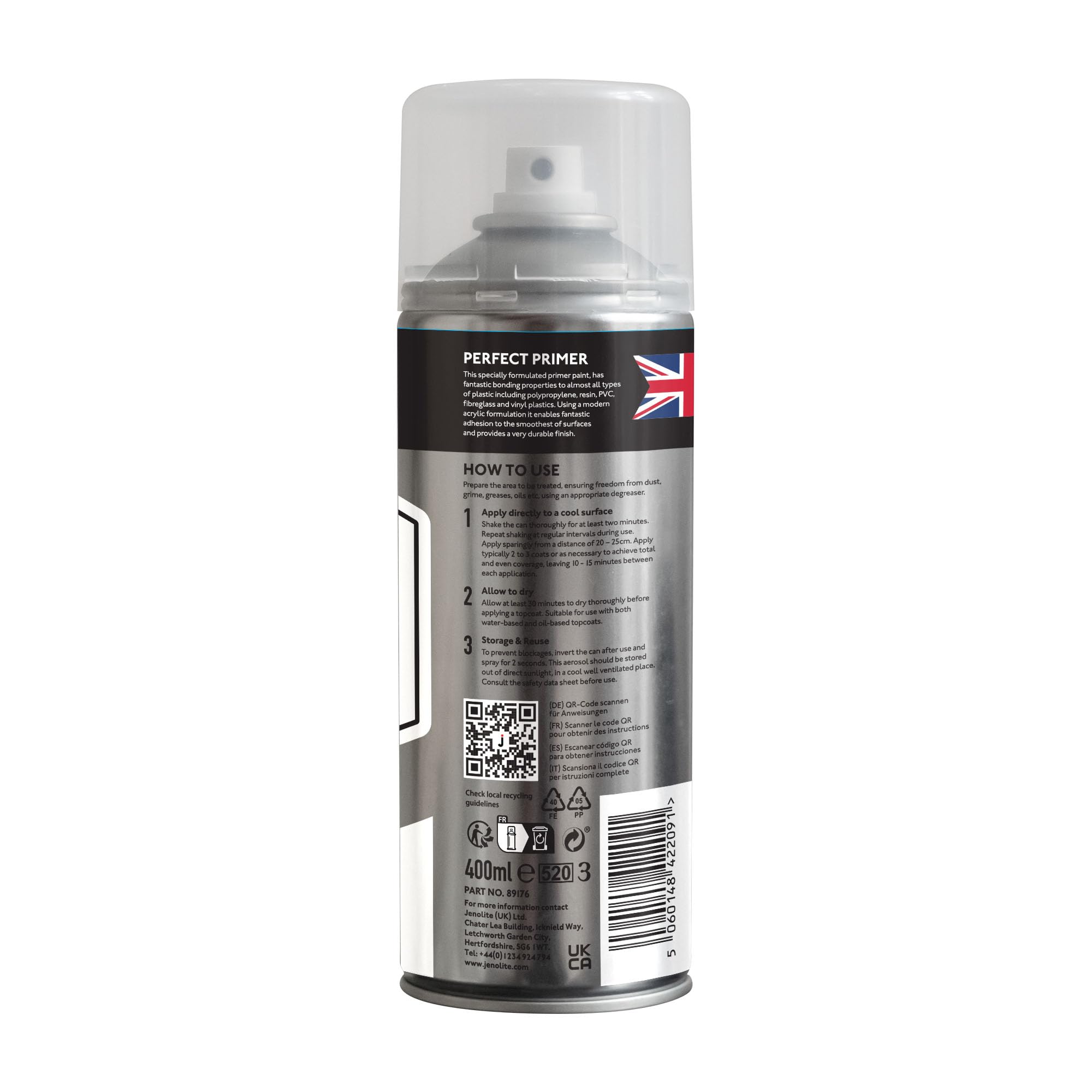 JENOLITE Primer Spray per Plastica Bianco - Alta Qualità, Favorisce l'Adesione - Per Automobili, Mobili da Giardino, Modelli e Altre Materie Plastiche Dure (confezione da 3)